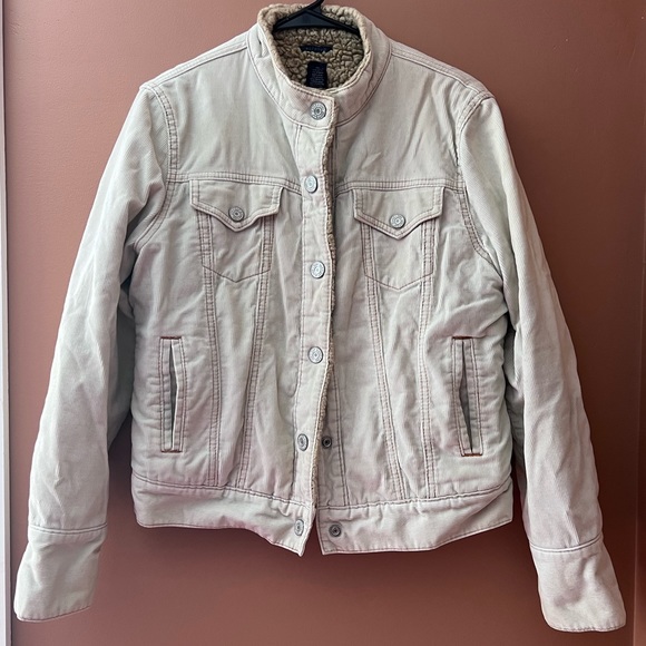 Warm “corduroy” GAP jacket lined with lamb skin in body - Size M Cream/Tan color - Picture 1 of 6
